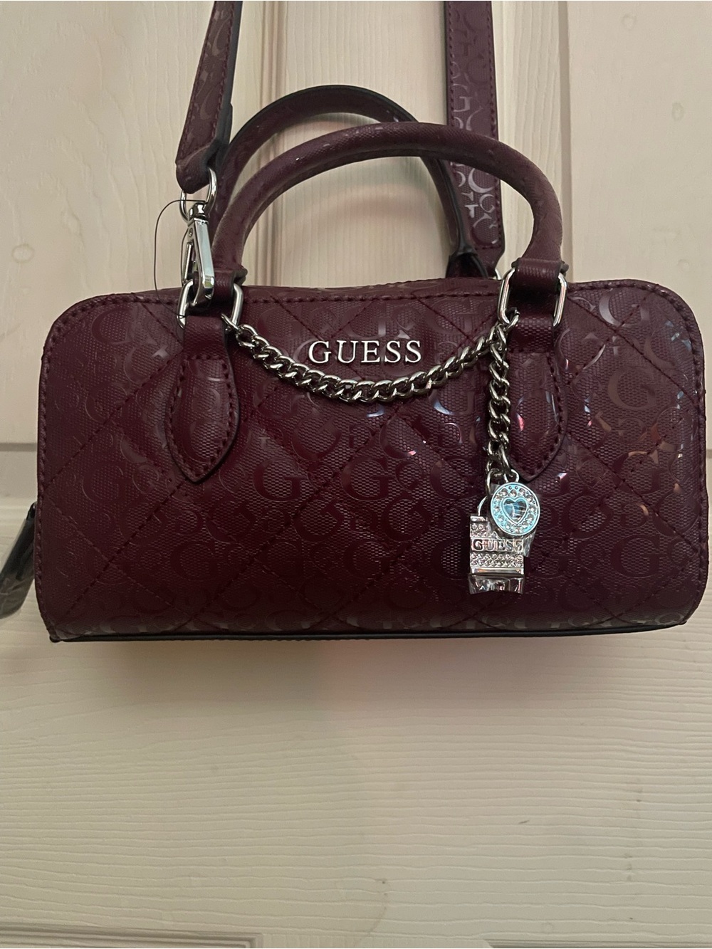 GUESS  Logo Satchel in Deep Burgundy